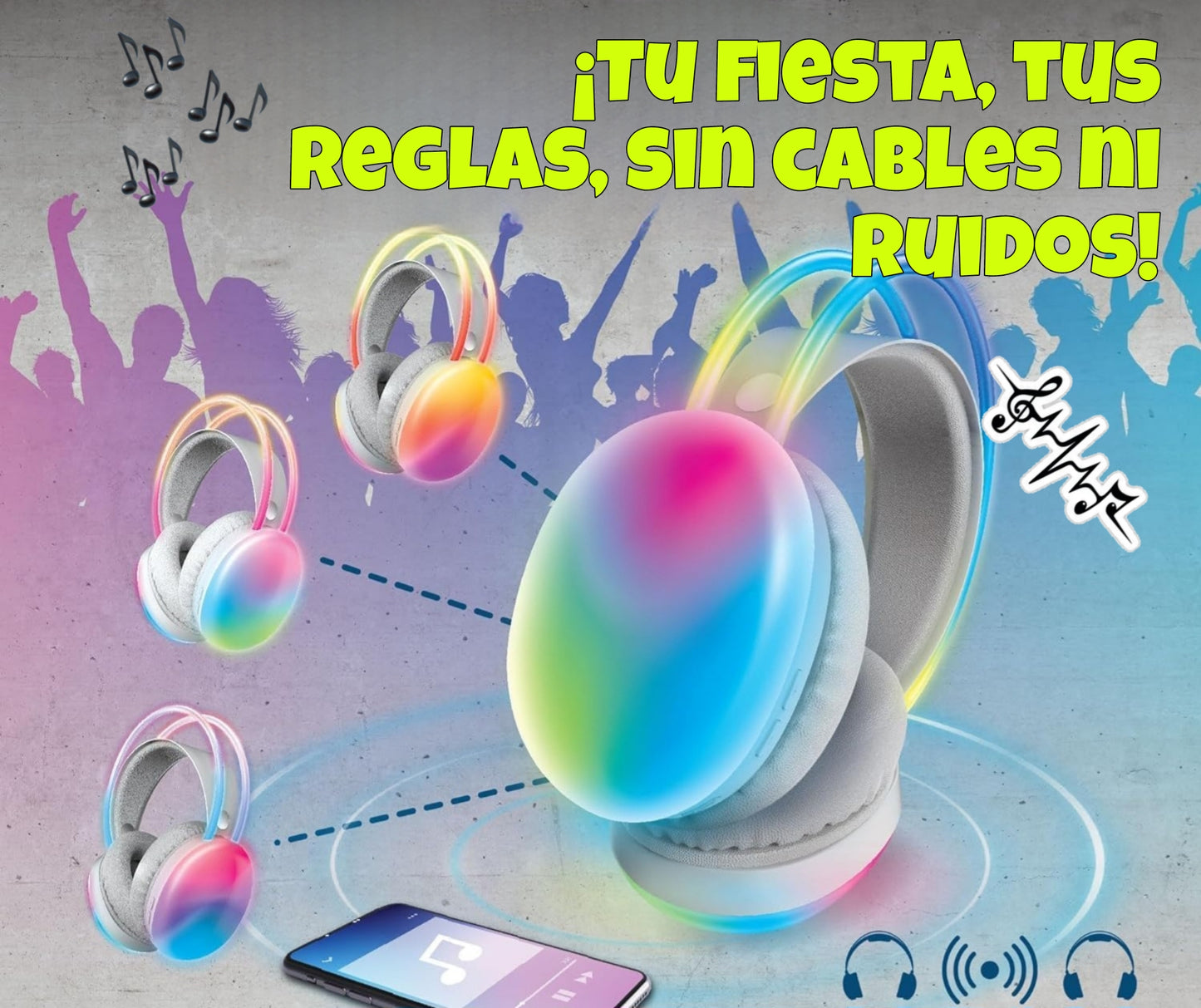 Brookstone Auriculares Inalámbricos con Luces LED Multicolor